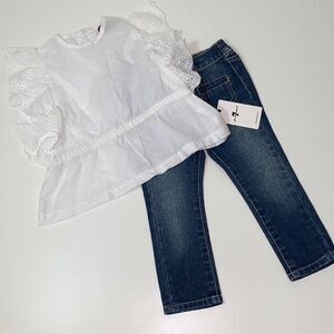 🔥 7 for all marking 2 pc set girls kids baby top & jeans Sz 18 months New